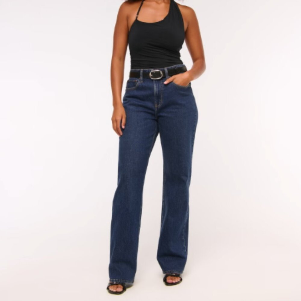 NWT Abercrombie Curve Love High Rise 90s Relaxed Jean - 26R - Dark Wash